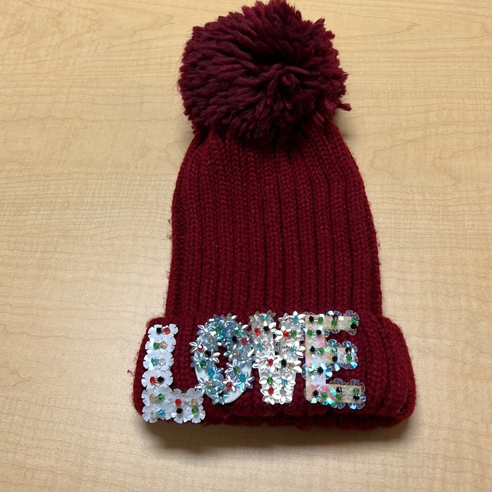Cara New York love knit‎ hat with poof